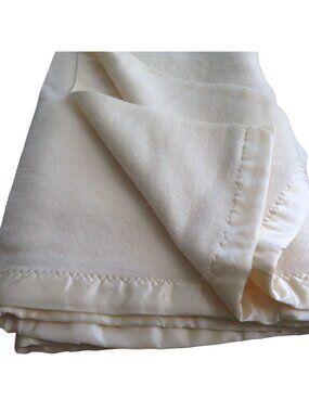 Vintage Beige Thermal Acrylic Blanket Satin Trim 74" x 90" - Crafted in the USA